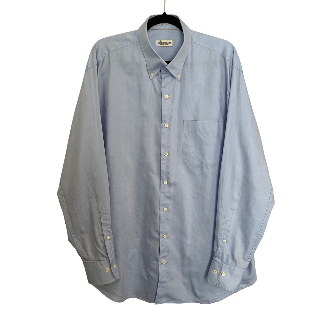 Peter Millar Crown Soft Light Blue Cotton Silk Button Down Shirt Mens XL